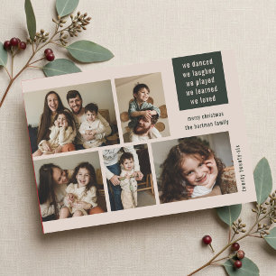 Earthy 5 Photo Collage Year Review Christmas Tan Holiday Card