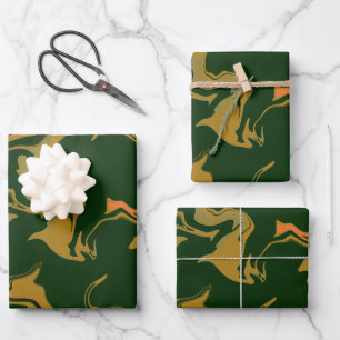 Earthy Abstract Art in Green & Golden Brown Wrapping Paper Sheets