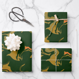 Earthy Abstract Art in Green & Golden Brown Wrapping Paper Sheets