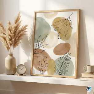 Earthy Abstract Botanical Watercolor Line Art Foam Board