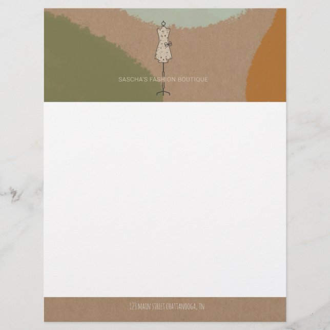 Earthy Abstract Dress Form Fashion Business Retail Letterhead (Front)