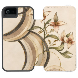 Earthy Abstract Floral & Calligraphy Lines Art Pri iPhone SE/5/5s Wallet Case