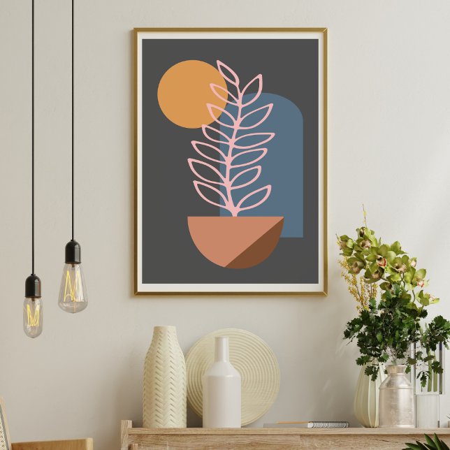 Earthy Abstract Geometric Botanical Art in Gray Poster (Creator Uploaded)