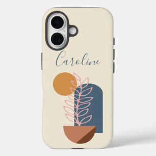 Earthy Abstract Geometric Botanical Personalized  iPhone 16 Case