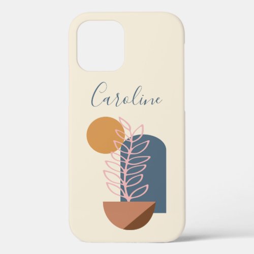 Earthy Abstract Geometric Botanical Personalized  iPhone 12 Case