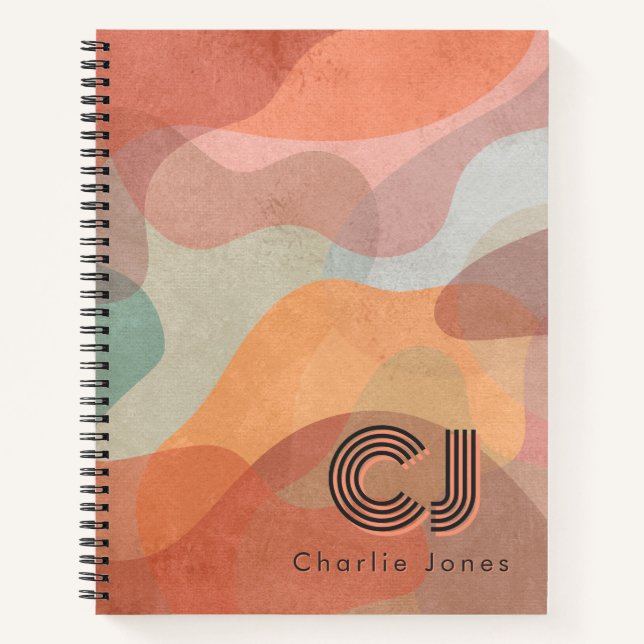 earthy abstract notebook, custom monogram journal (Front)