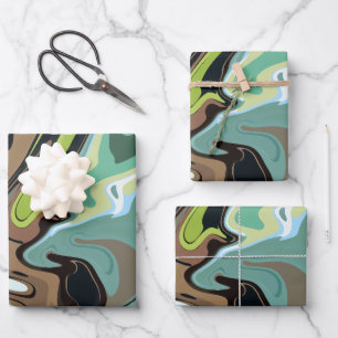 Earthy Abstract Swirling Marble Design Wrapping Paper Sheets