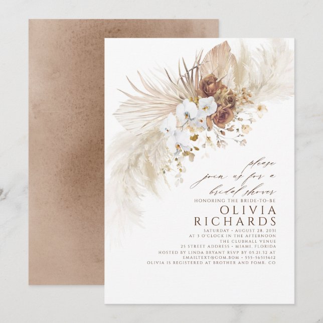 Earthy and White Flowers Boho Bridal Shower Invitation (Front/Back)