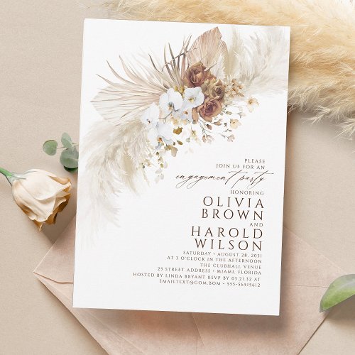 Earthy and White Flowers Boho Engagement Party Invitation