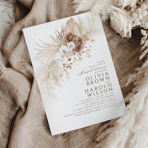 Earthy and White Flowers Boho Rehearsal Dinner Invitation