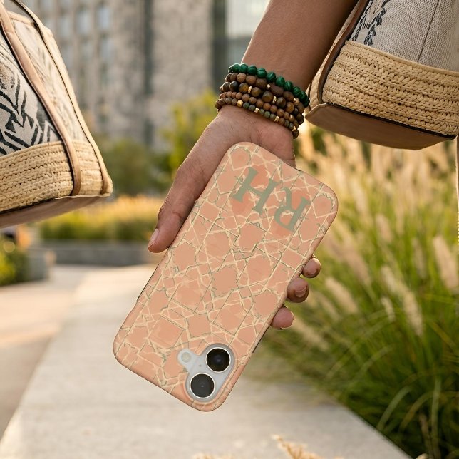 Earthy Arabesque | Terracotta & Sage iPhone Case (Lifestyle Shot)