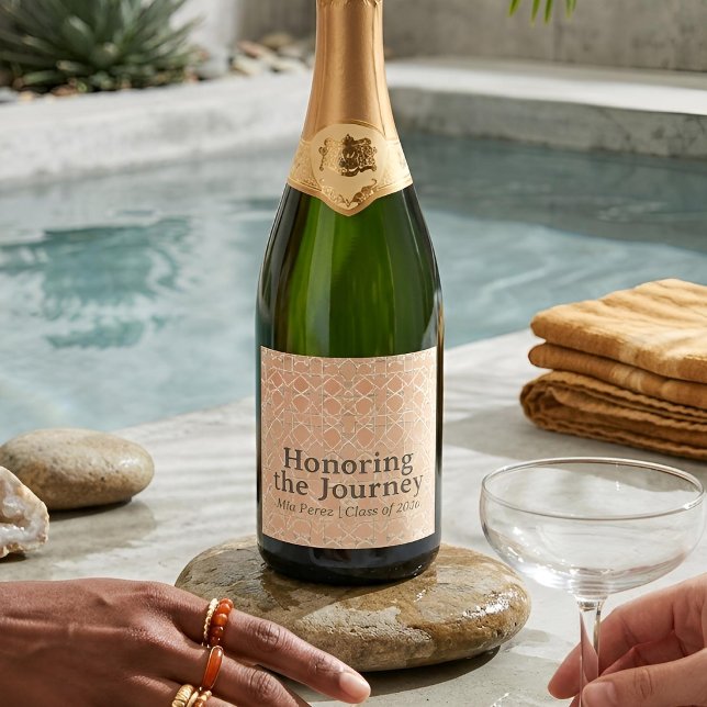 Earthy Arabesque | Terracotta & Sage Personalised Sparkling Wine Label (Graduation Event)
