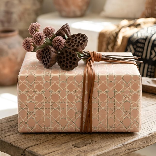 Earthy Arabesque | Terracotta & Sage Set of Wrapping Paper Sheets (Styled Gift)