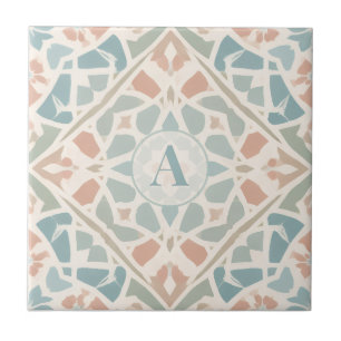 Earthy Arabesque Watercolor Mosaic Custom Letter Ceramic Tile