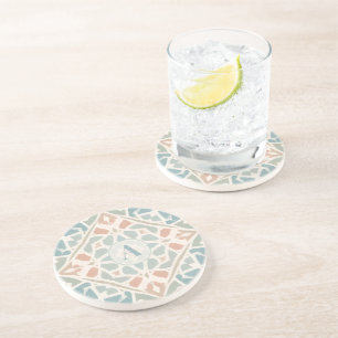 Earthy Arabesque   Watercolor Mosaic Custom Letter Coaster