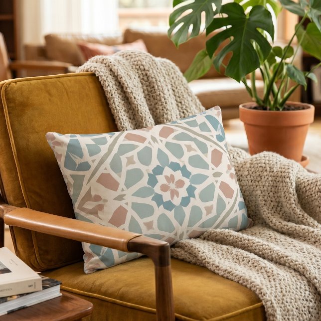 Earthy Arabesque | Watercolor Mosaic Tile Accent Pillow (Lifestyle Shot)
