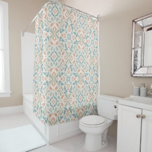 Earthy Arabesque Watercolor Mosaic Tile Shower Curtain