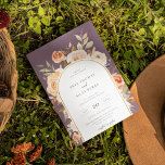 Earthy Autumn Botanical Floral Arch Frame Wedding  Invitation<br><div class="desc">Elegant earthy Autumn botanical floral,  wedding invitation. Arch frame with golden accent and coordinating purple color background. Invitation features chic typography design style mix of calligraphy and bold type. Full bleed single photo space on back.</div>
