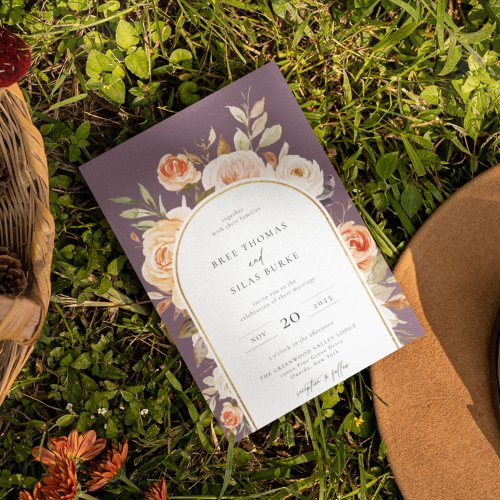 Earthy Autumn Botanical Floral Arch Frame Wedding  Invitation