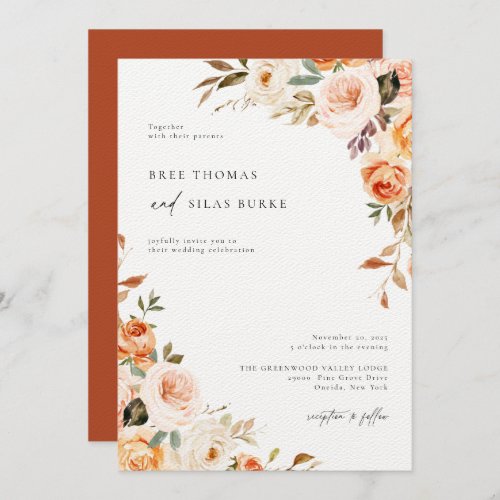 Earthy Autumn Botanical Floral Wedding Invitation