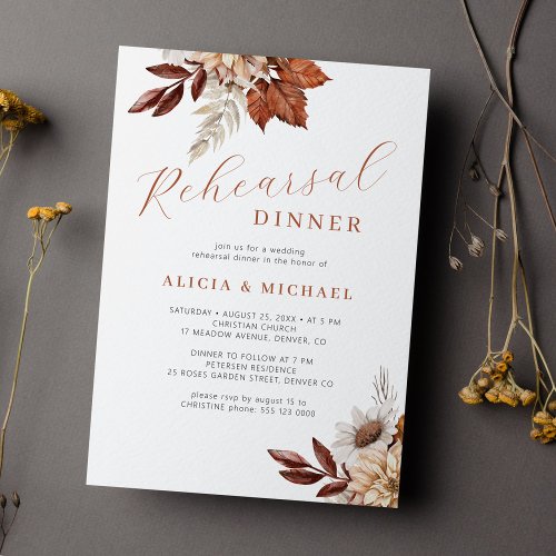 Earthy autumn fall floral rehearsal dinner  invitation