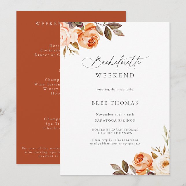 Earthy Autumn Floral Bachelorette Weekend Invitati Invitation (Front/Back)