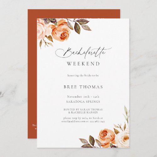 Earthy Autumn Floral Bachelorette Weekend Invitati Invitation