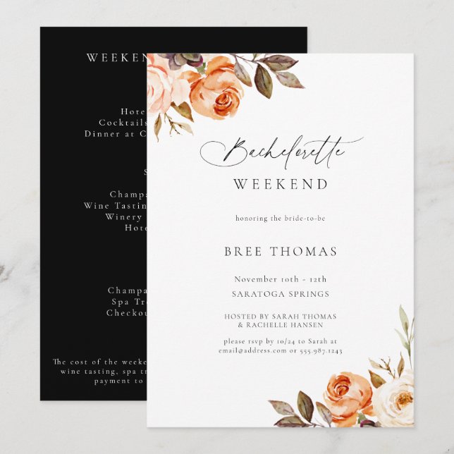 Earthy Autumn Floral Bachelorette Weekend Invitation (Front/Back)