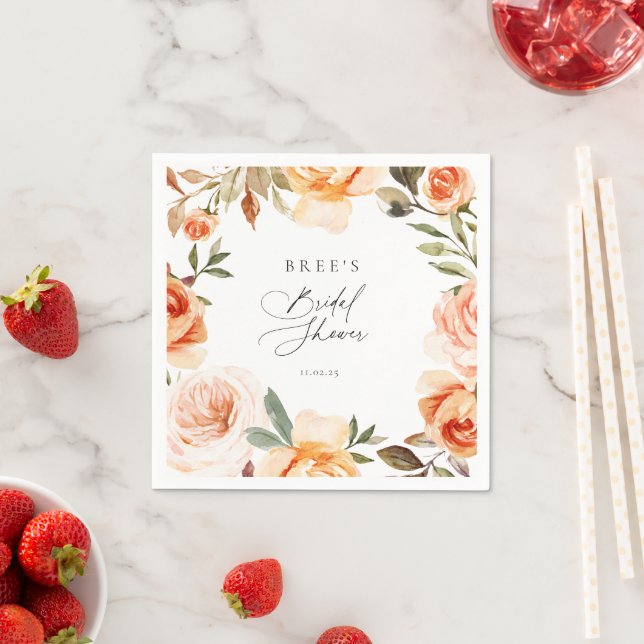 Earthy Autumn Floral Bridal Shower Napkins (Insitu)