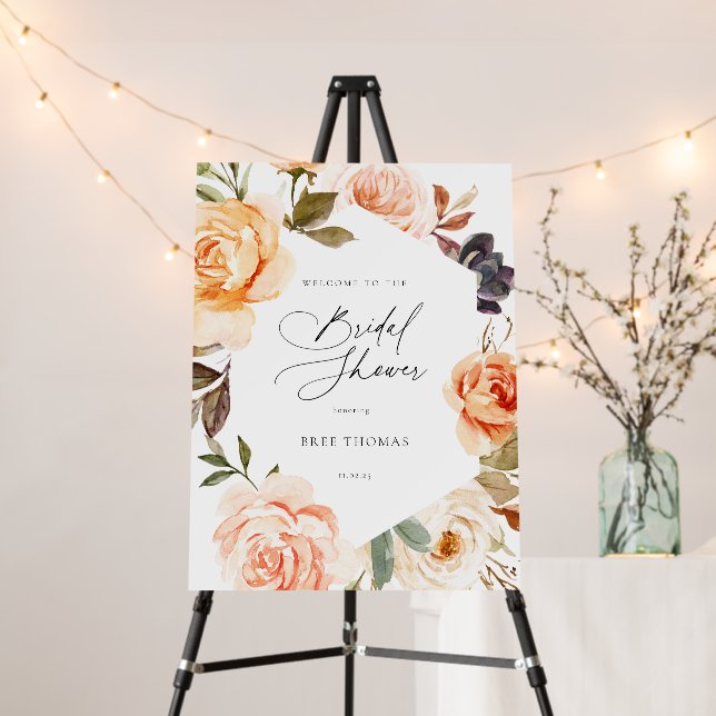 Earthy Autumn Floral Bridal Shower Welcome Foam Board (In Situ (Stand))