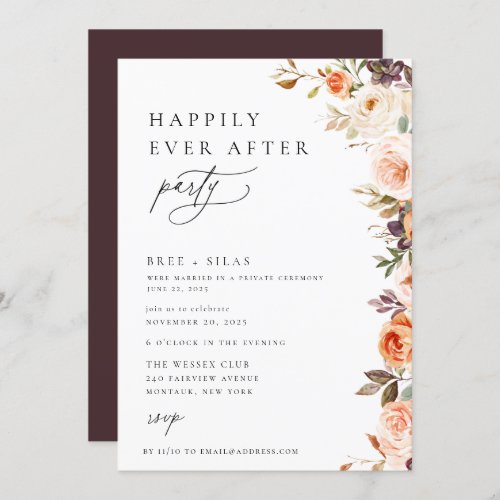 Earthy Autumn Floral Happily Ever After Party Invitation