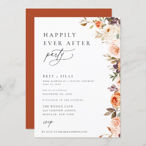 Earthy Autumn Floral Happily Ever After Party Invitation