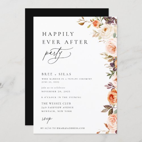 Earthy Autumn Floral Happily Ever After Party Invitation