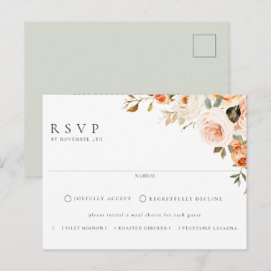 Earthy Autumn Floral Meal Choice Wedding RSVP Postcard