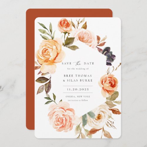 Earthy Autumn Floral Photo Save The Date