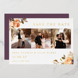 Earthy Autumn Floral Photo Save The Date Foil Invitation