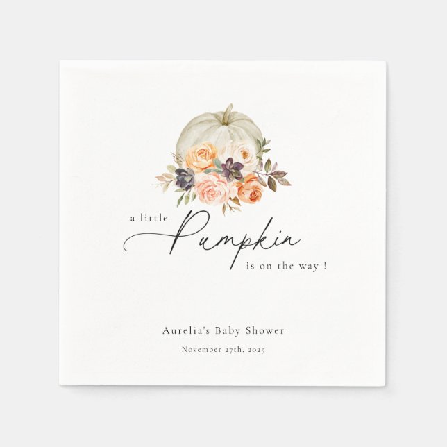 Earthy Autumn Floral Pumpkin Baby Shower Napkins (Front)