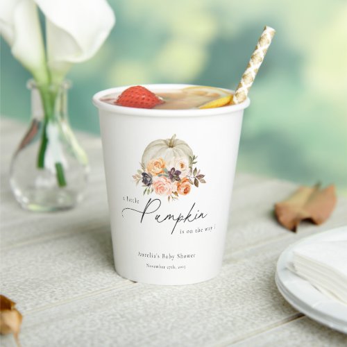 Earthy Autumn Floral Pumpkin Baby Shower Paper Cups