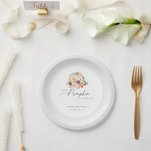 Earthy Autumn Floral Pumpkin Baby Shower Paper Plates (Wedding)