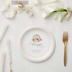 Earthy Autumn Floral Pumpkin Baby Shower Paper Plates