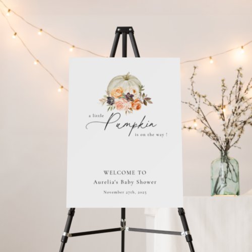 Earthy Autumn Floral Pumpkin Baby Shower Welcome Foam Board