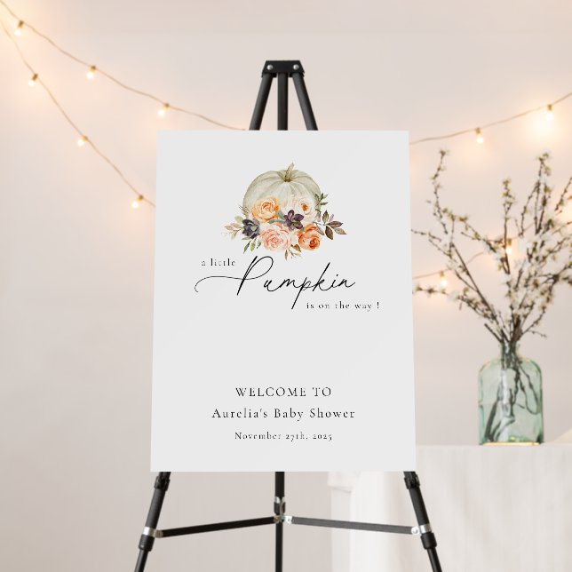 Earthy Autumn Floral Pumpkin Baby Shower Welcome Foam Board (In Situ (Stand))
