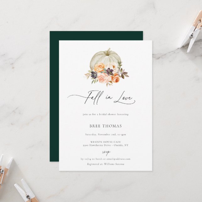 Earthy Autumn Floral Pumpkin Bridal Shower Invitation (Front/Back In Situ)