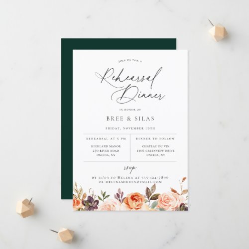 Earthy Autumn Floral Rehearsal Dinner Announcement