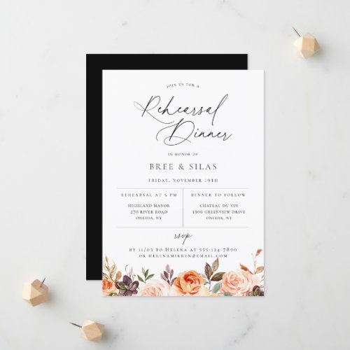 Earthy Autumn Floral Rehearsal Dinner Invitation