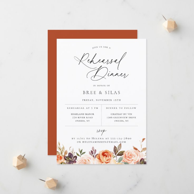 Earthy Autumn Floral Rehearsal Dinner Invitation Zazzle