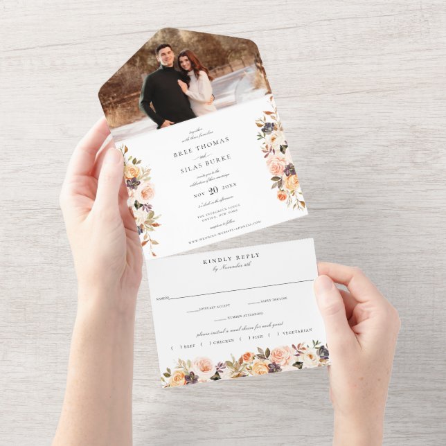 Earthy Autumn Floral Terracotta Wedding All In One Invitation (Tearaway)
