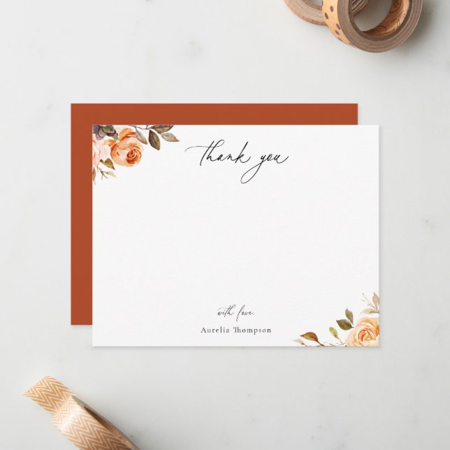 Earthy Autumn Floral Thank You Note Card (Front/Back In Situ)