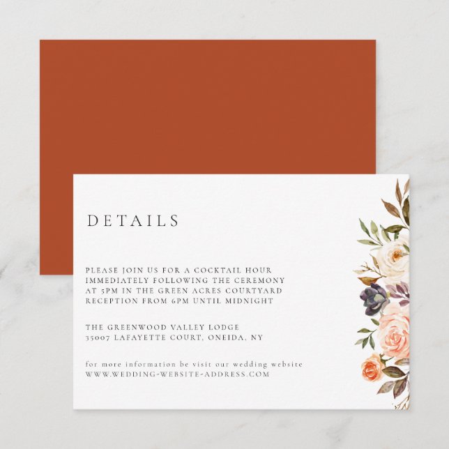 Earthy Autumn Floral Wedding Details Card (Front/Back)