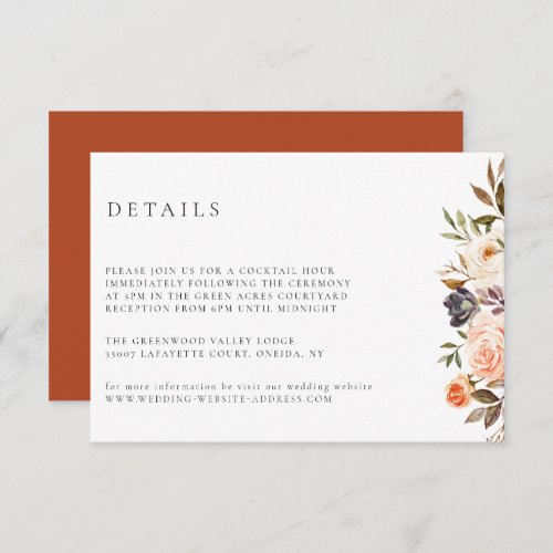 Earthy Autumn Floral Wedding Details Card